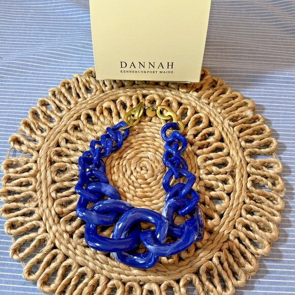 Vintage 90s Resin Statement Necklace Chunky Blue Marble Square Chain Links - Picture 2 of 7